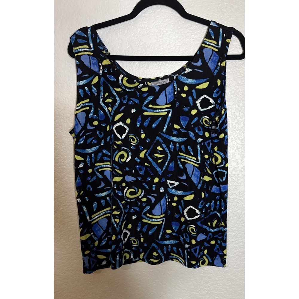 VTG Chicos Travelers 3 US XL Colorful Tank Top Blouse Geometric USA Preppy Artsy